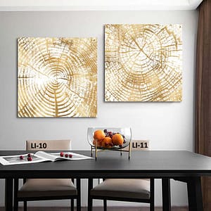 זוג תמונות גזע עץ בזהב עיצוב טבעי ויוקרתי לסלון