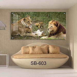 תמונה פנורמית לסלון של משפחת אריות