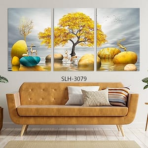 סט תמונות 3 חלקים של איילים בזהב בנחל