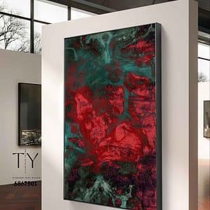 תמונה פנורמית לסלון שברי צבעים ירוק ואדום אבסטרקטי