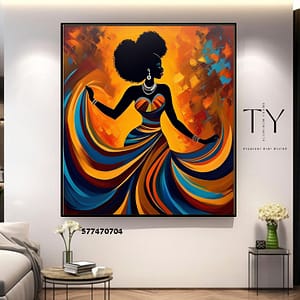 תמונה מרובעת לסלון שמלת הצבעים של האישה האפריקאית