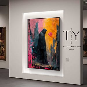 תמונה מעוצבת מרובעת לסלון האיש האפל והשקיעה הצבעונית