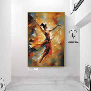 תמונה מעוצבת מרובעת לסלון רקדנית בשלל של צבעים