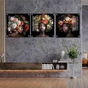 תמונות זכוכית לסלון של אפריקאיות פרחוניות
