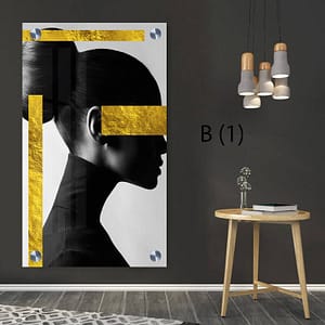 תמונת זכוכית לסלון של אישה וקווים צהובים