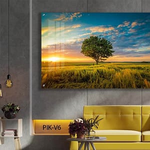 תמונת נוף לסלון של שקיעה בשדה