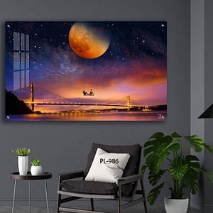 תמונת נוף לסלון מזכוכית של גשר וירח