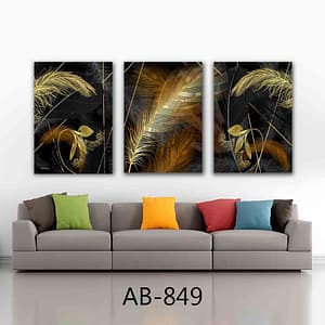 סט 3 תמונות זכוכית לסלון של אבסטרקט זהב