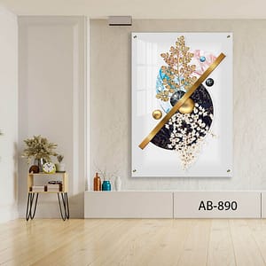 תמונה קלאסית לסלון מזכוכית של פרחים גאומטריים