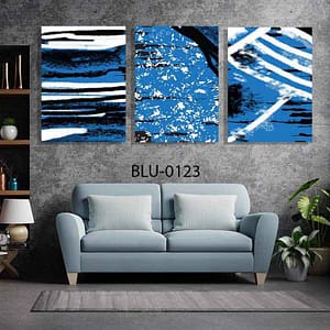 סט 3 תמונות לסלון מזכוכית של אבסטרקט כחול