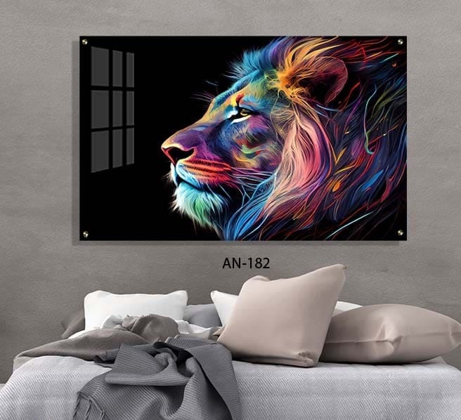 תמונת זכוכית לחדר שינה של אריה צבעוני