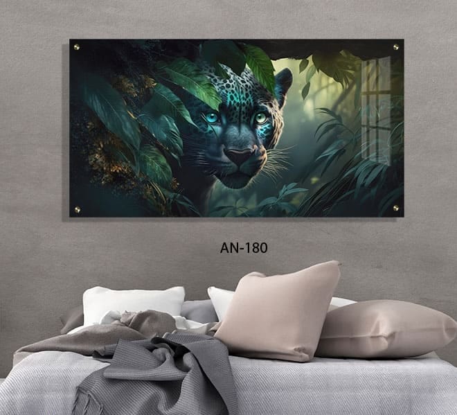 תמונת זכוכית לחדר שינה של נמר בשיחים