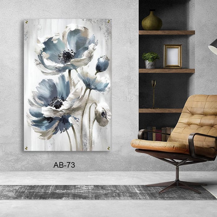 תמונת זכוכית לסלון של פרח כחול מצוייר