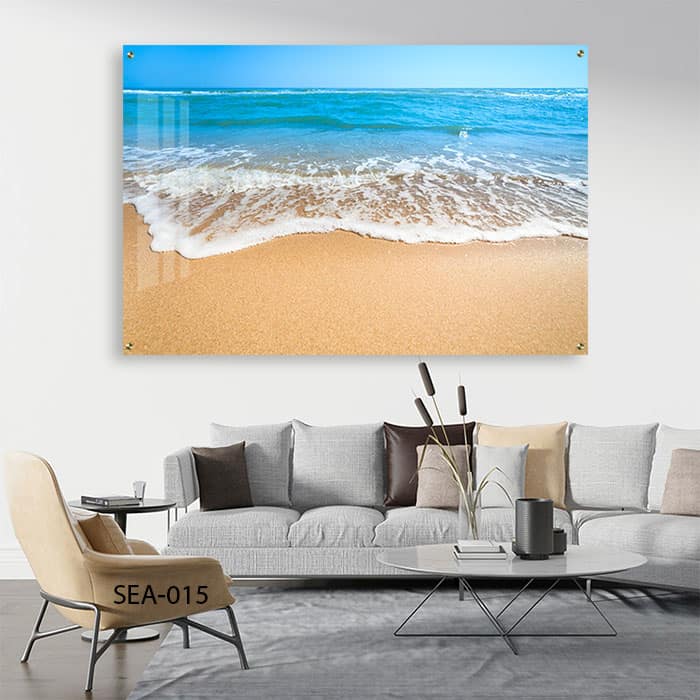 תמונת ים לסלון מזכוכית של חוף ים בהיר