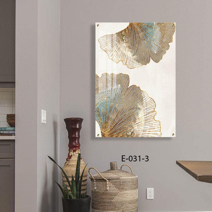 תמונה יפה לסלון מזכוכית של עלים ברקע שמנת