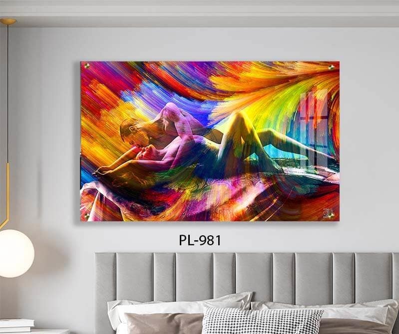 תמונה לחדר שינה מזכוכית של זוג צבעוני