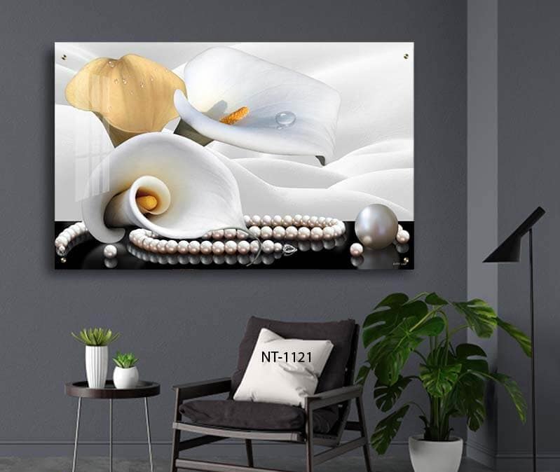 תמונת קיר לפינת האוכל מזכוכית של פרחים