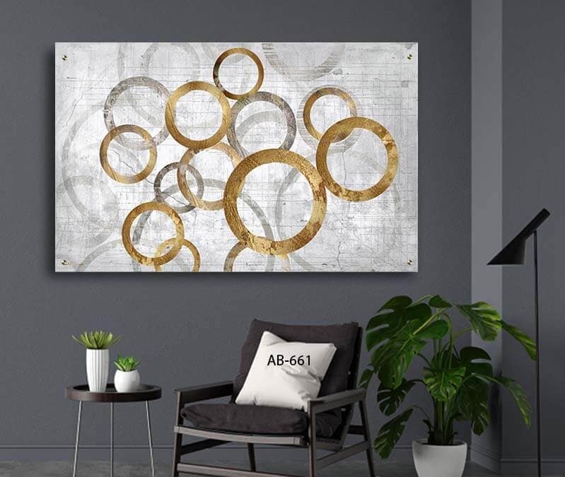 תמונת זכוכית לפינת האוכל של עיגולים מזהב