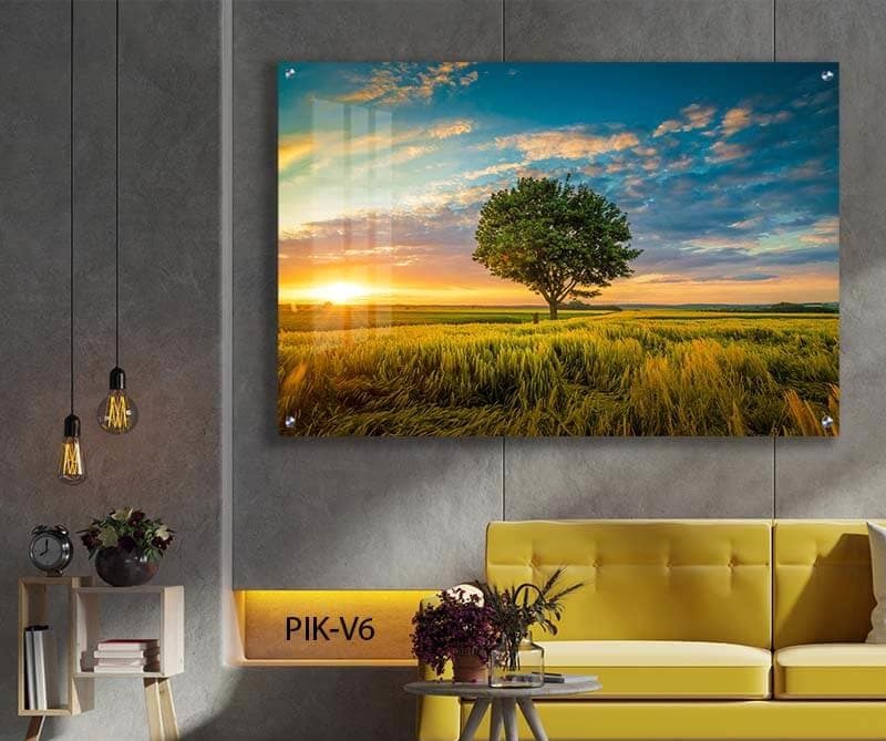 תמונת נוף לסלון של שקיעה בשדה