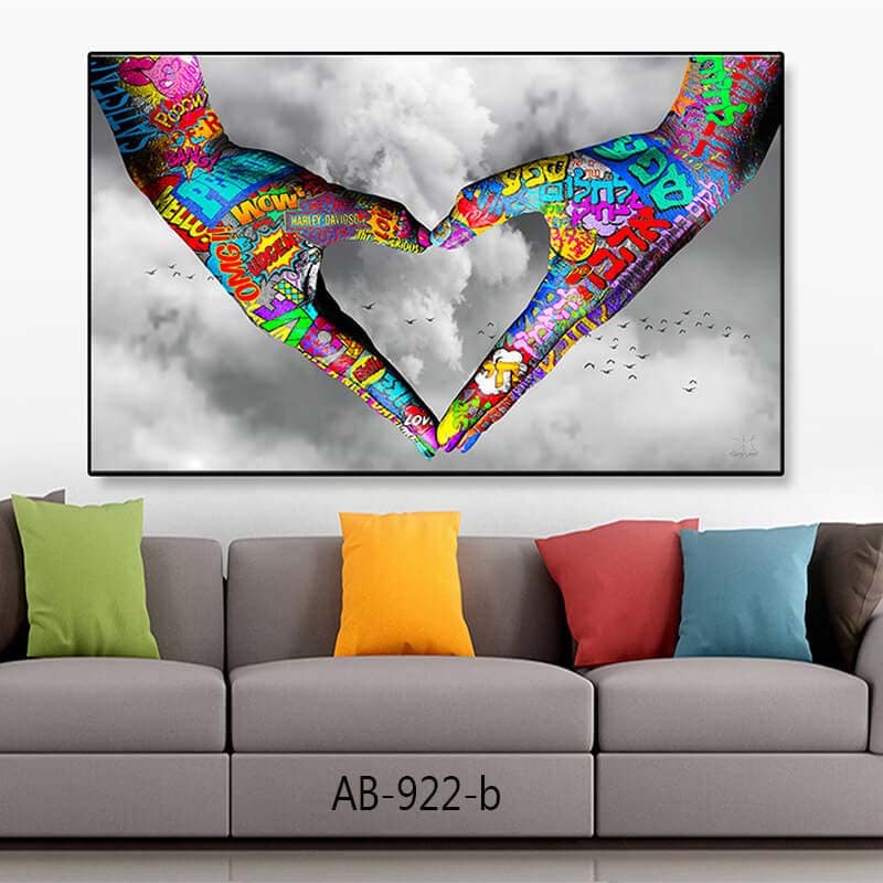 תמונת פופ ארט לסלון מזכוכית של ידיים