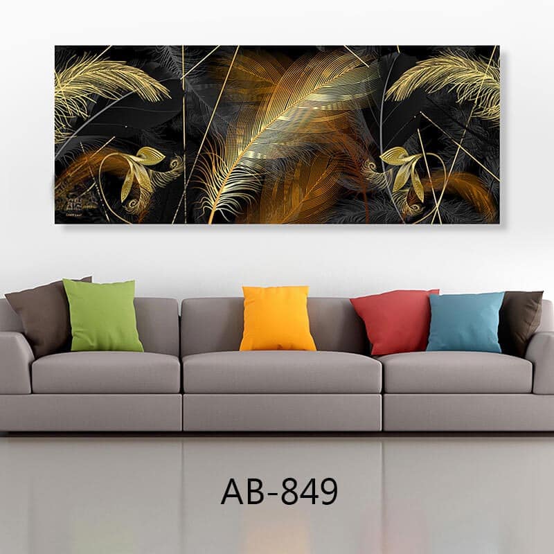 תמונה שחור זהב לסלון מזכוכית של עלים