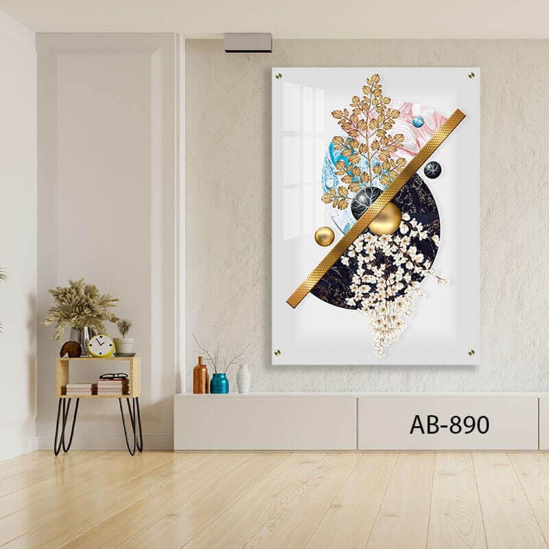 תמונה קלאסית לסלון מזכוכית של פרחים גאומטריים