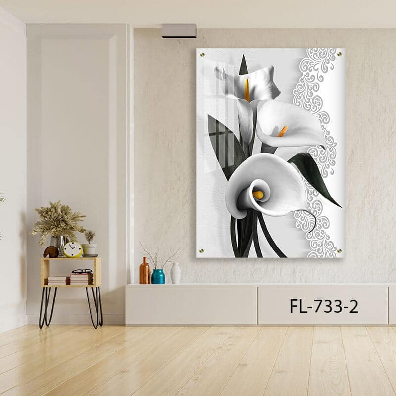 תמונת זכוכית מודרנית לסלון של פרח לבן