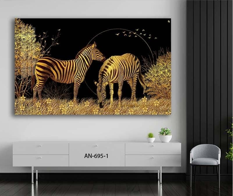 תמונת קיר לפינת האוכל של זברות בזהב