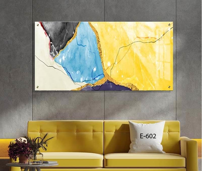 תמונת אבסטרקט לסלון בצבע כחול צהוב