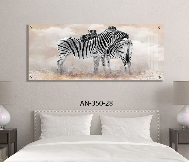 תמונת זכוכית לחדר שינה של זברות מתחבקות