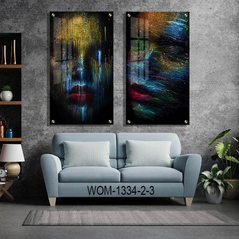 תמונות זכוכית פנורמיות לסלון של נשים מצוירות על רקע שחור